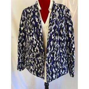 Nipon Boutique womens 14W navy black and white geometric blazer lined